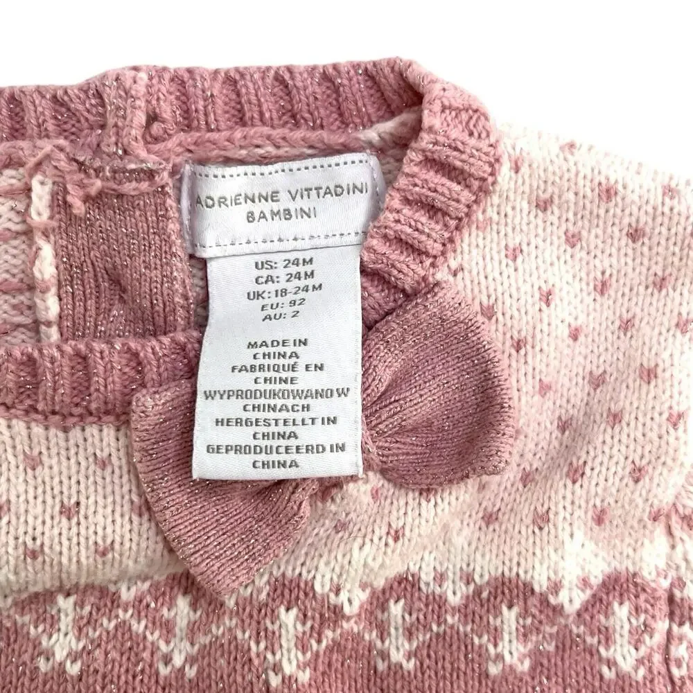 Adrienne Vittadini Bambini Sweater Dress Pink White‎ Toddler Sz 24 Months EUC